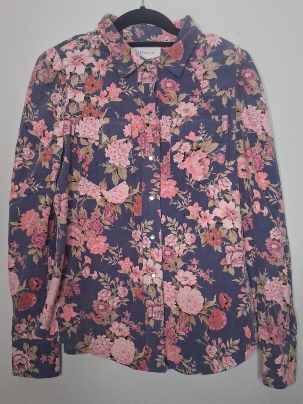 Dear John Pearl Snap Button Up Shirt Cottagecore Long Puff Sleeve Corduroy Sz M - Picture 5 of 13